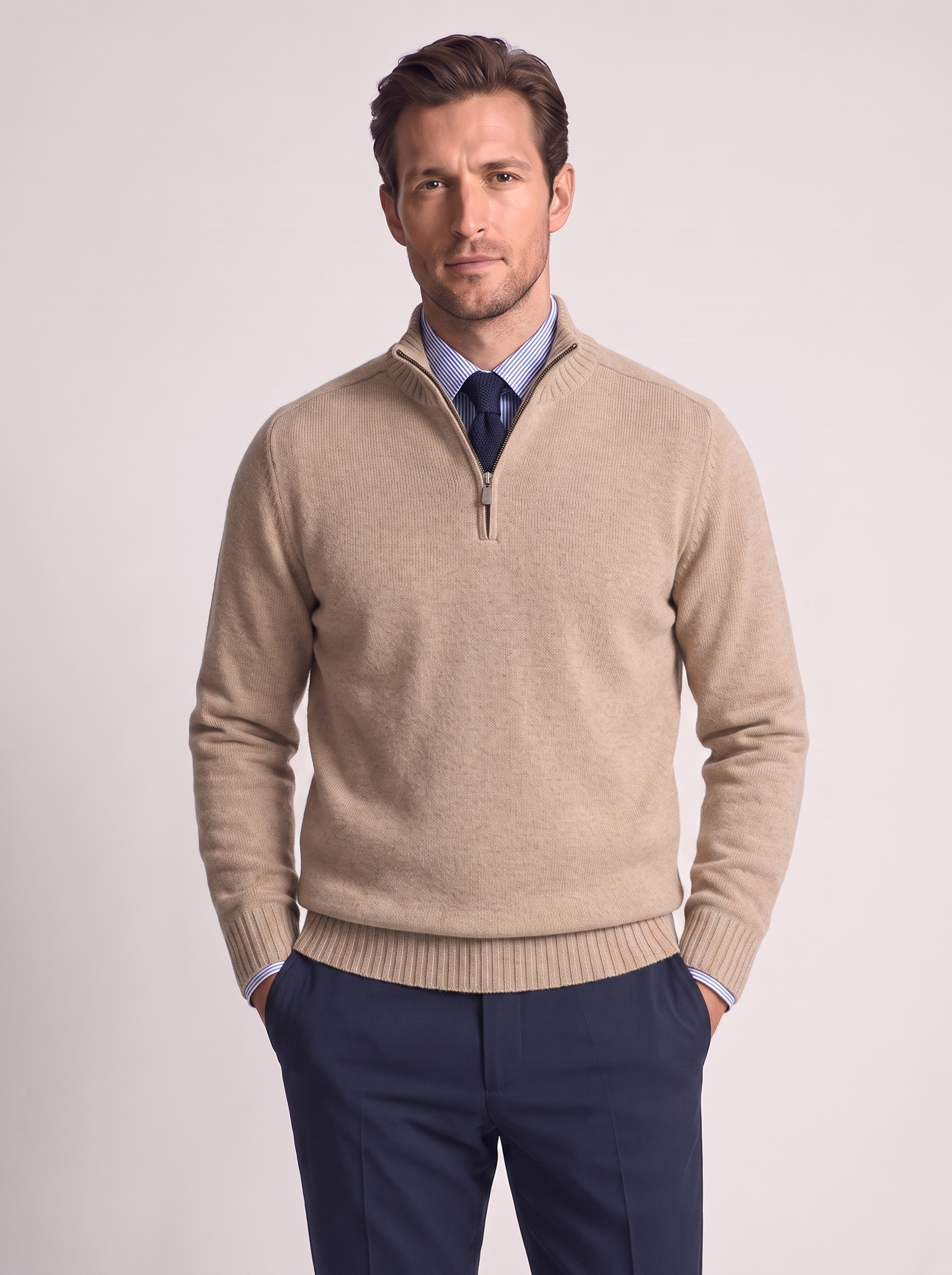 Men's Slim Fit Stand Collar Zipper Sweater