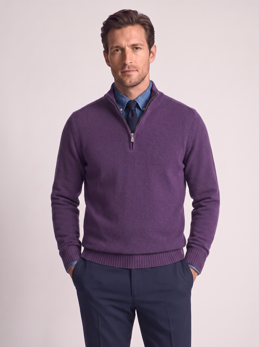 Men's Slim Fit Stand Collar Zipper Sweater