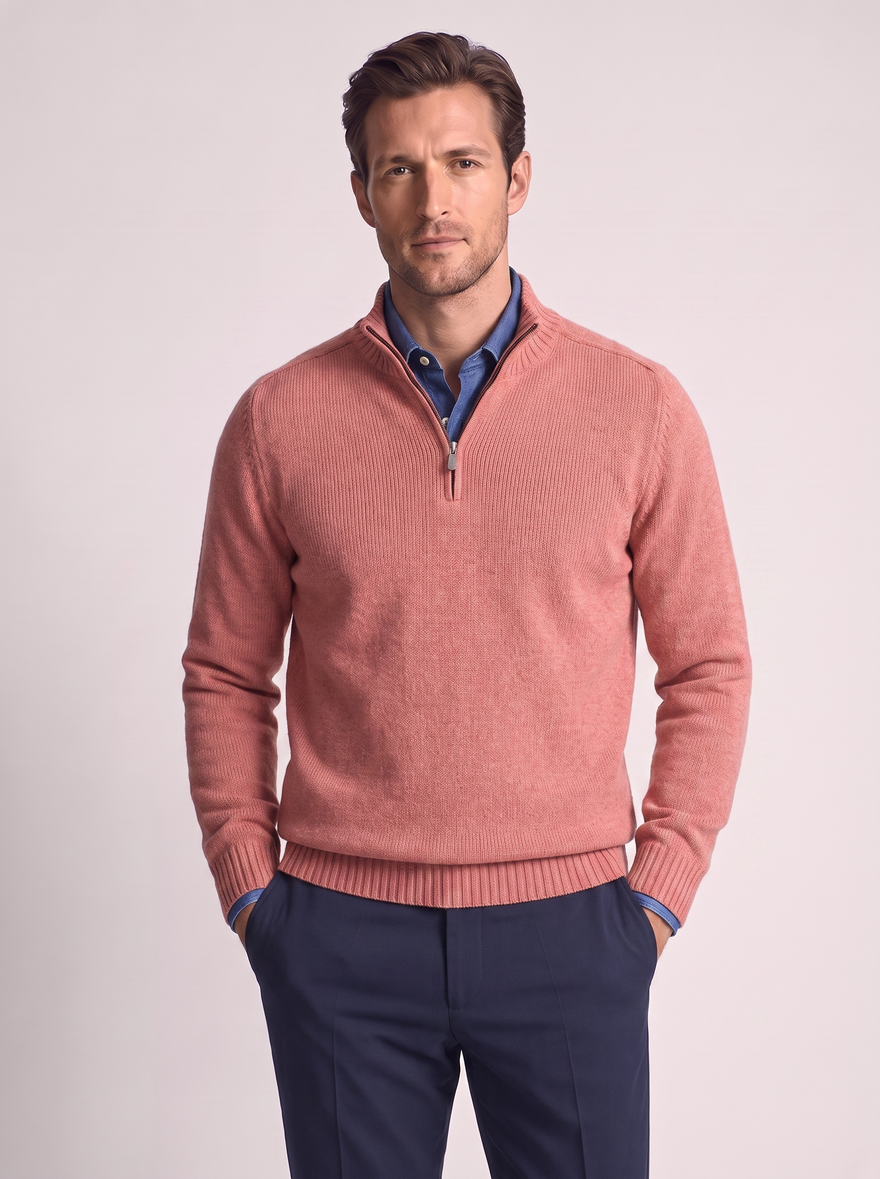 Men's Slim Fit Stand Collar Zipper Sweater