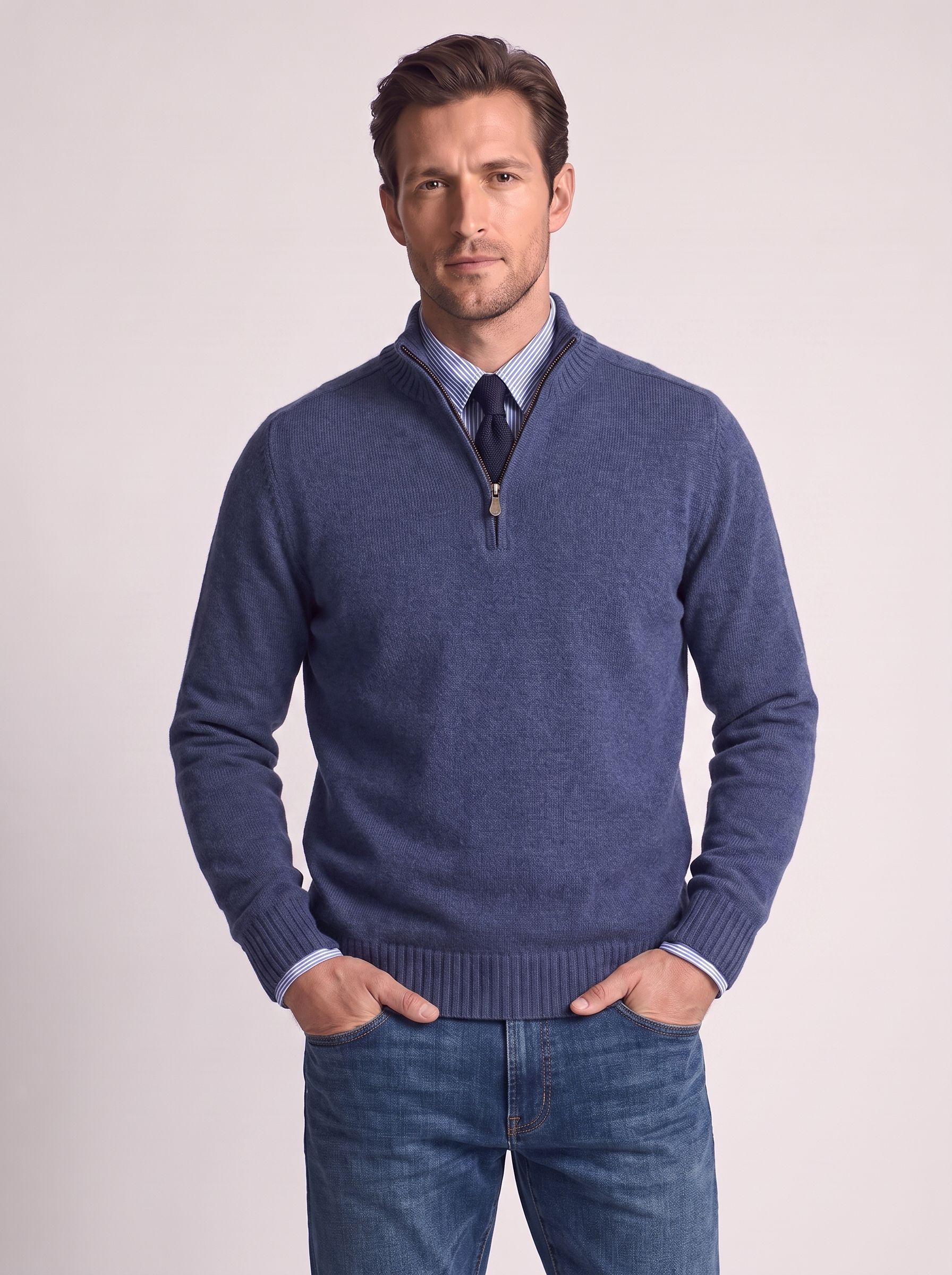 Men's Slim Fit Stand Collar Zipper Sweater
