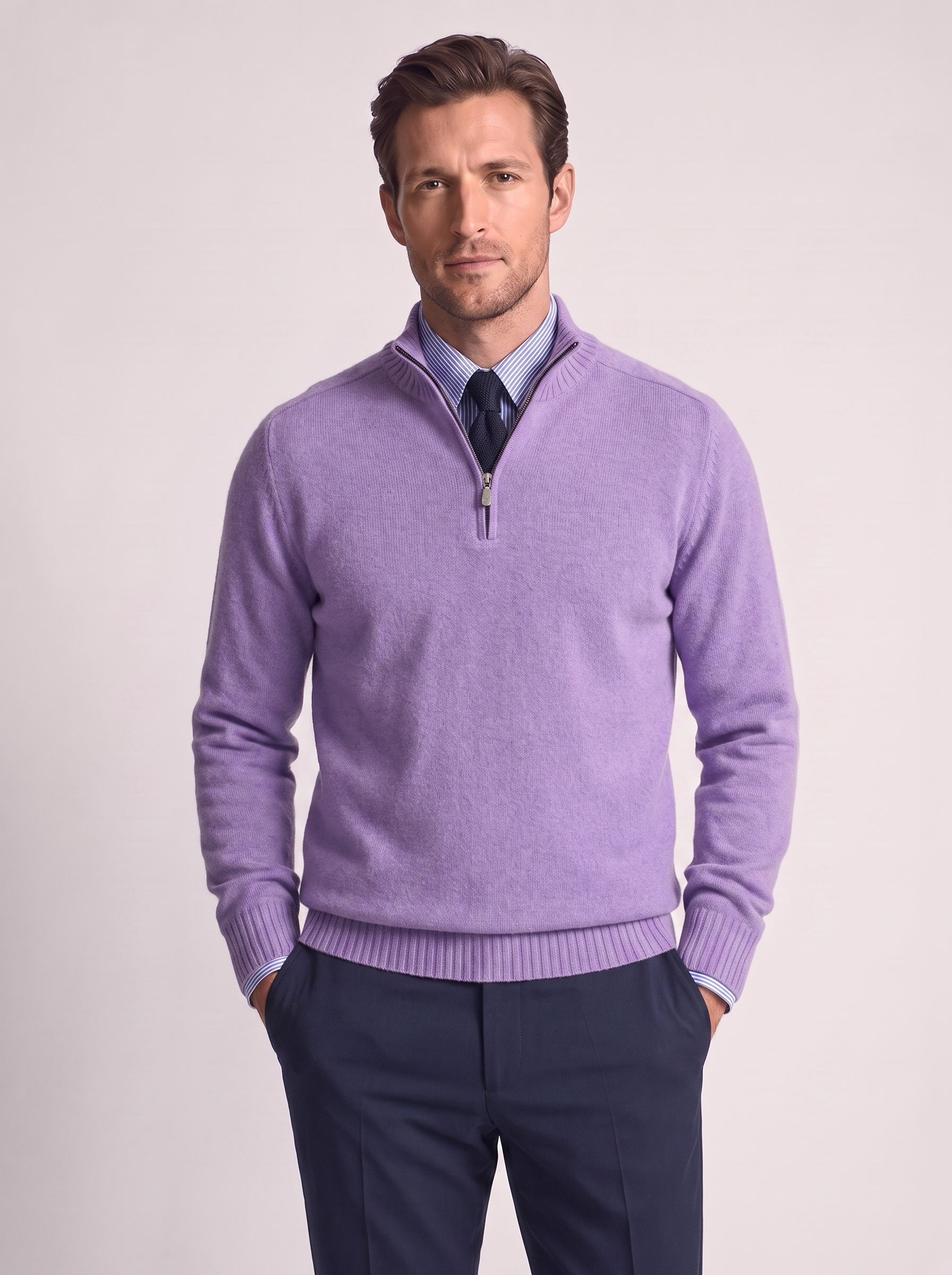 Men's Slim Fit Stand Collar Zipper Sweater
