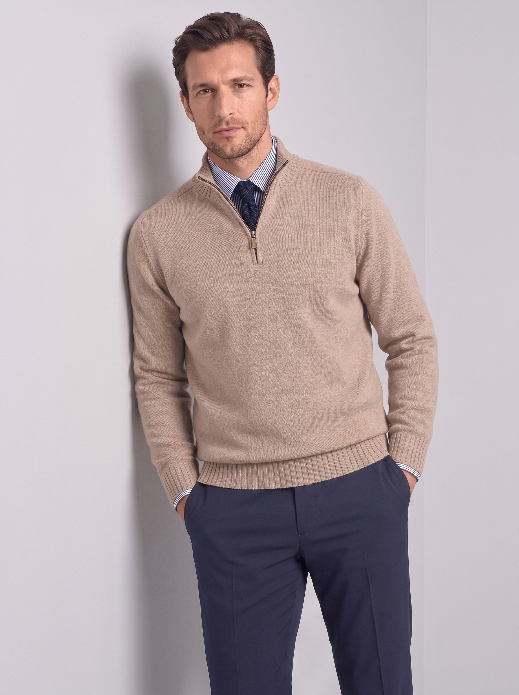 Men's Slim Fit Stand Collar Zipper Sweater