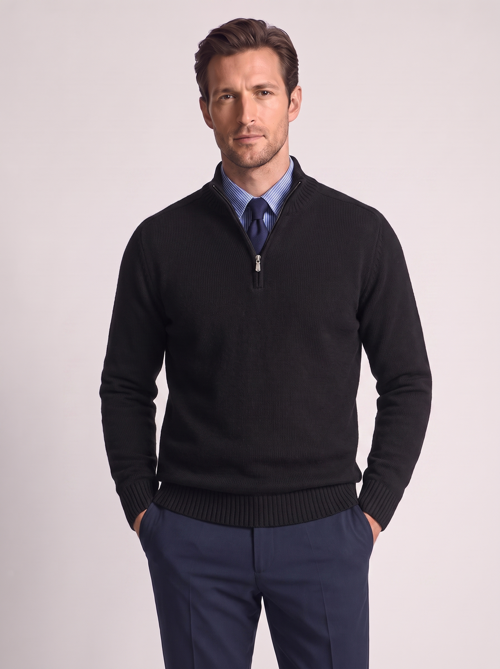 Men's Slim Fit Stand Collar Zipper Sweater
