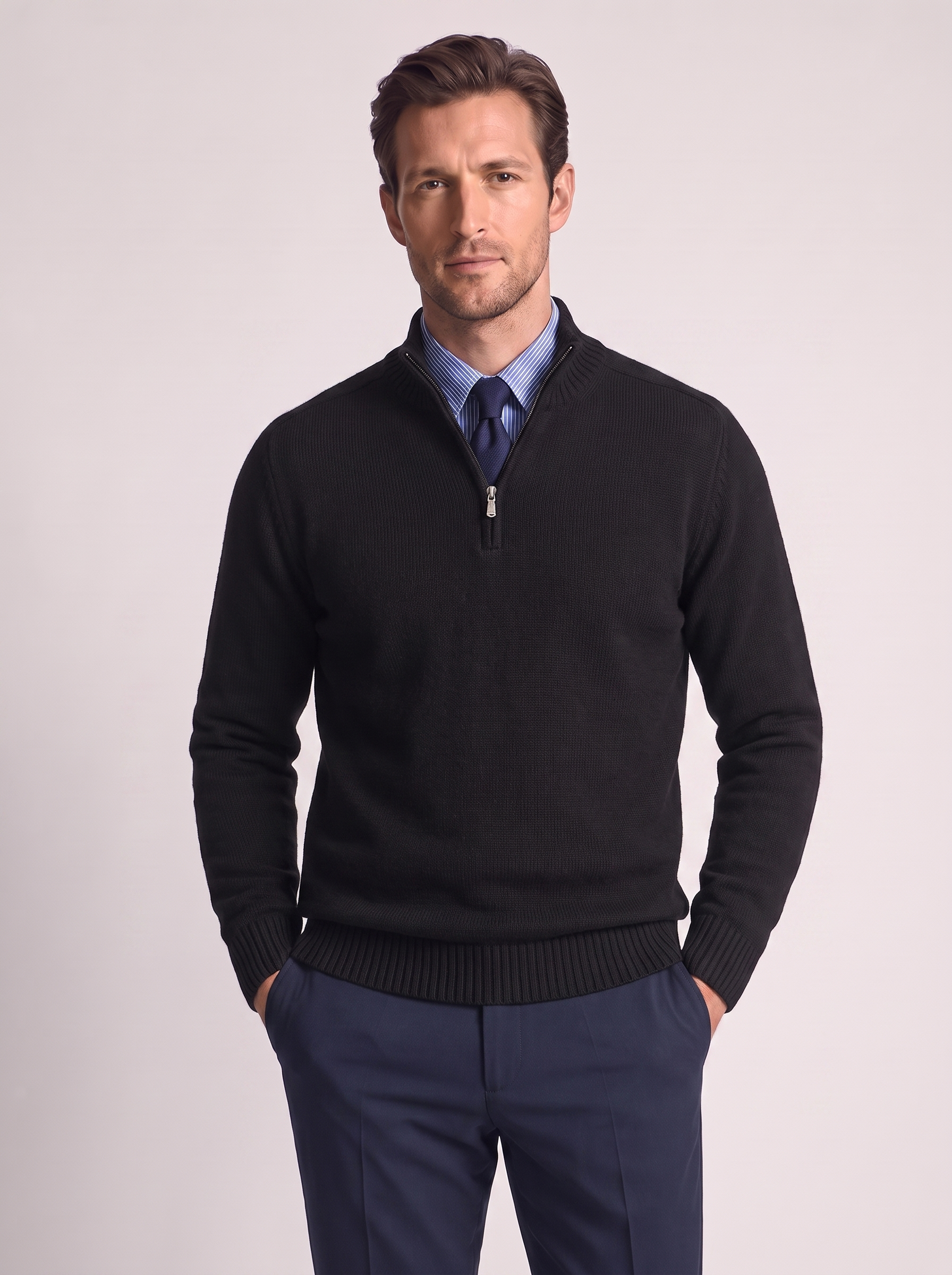 Men's Slim Fit Stand Collar Zipper Sweater