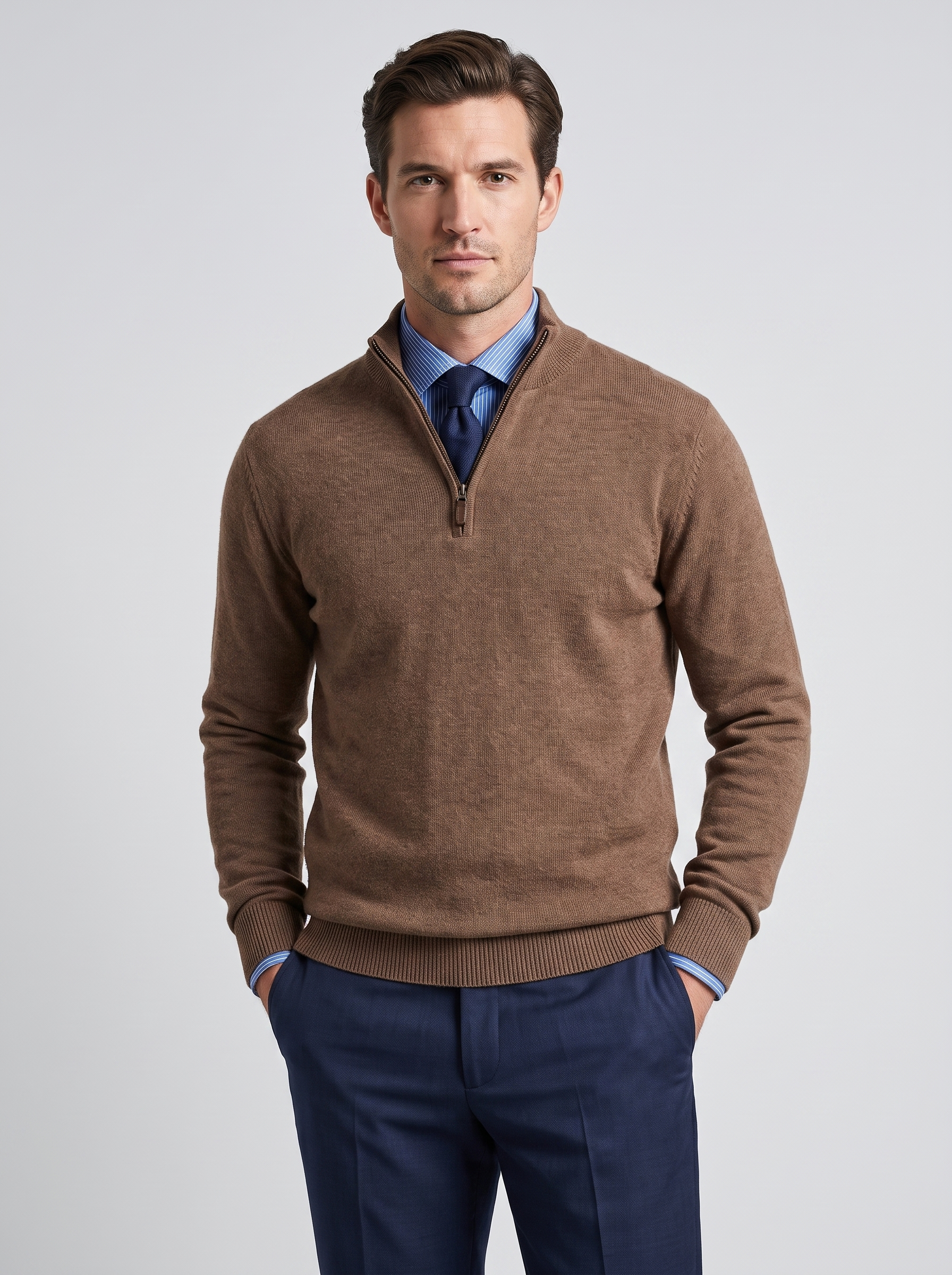 Men's Slim Fit Stand Collar Zipper Sweater