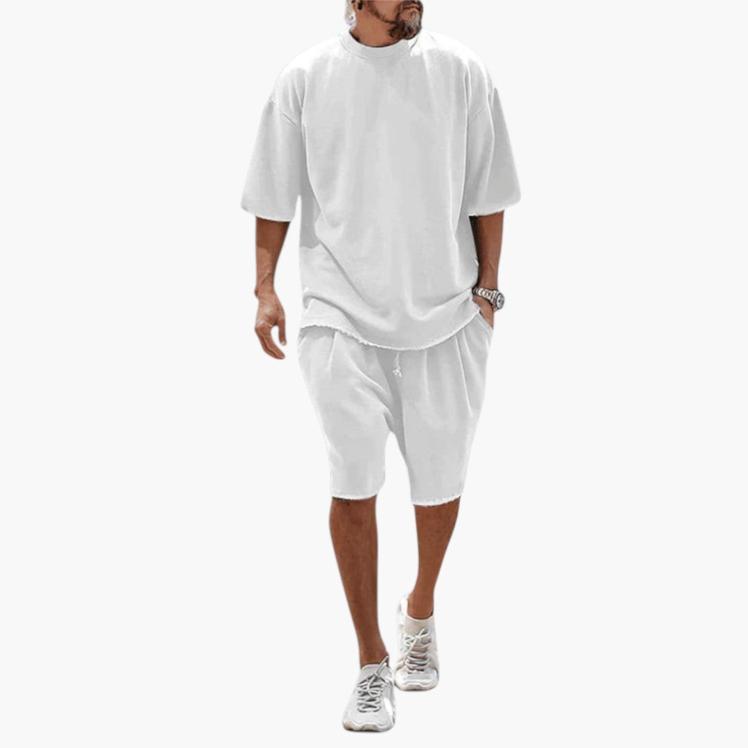 Men's Summer Set with Oversized Shirt and Knee-Length Shorts