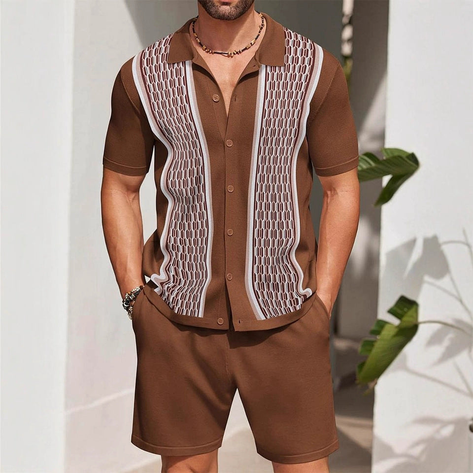 Men's Summer Short Sleeve Shirt and Shorts Set