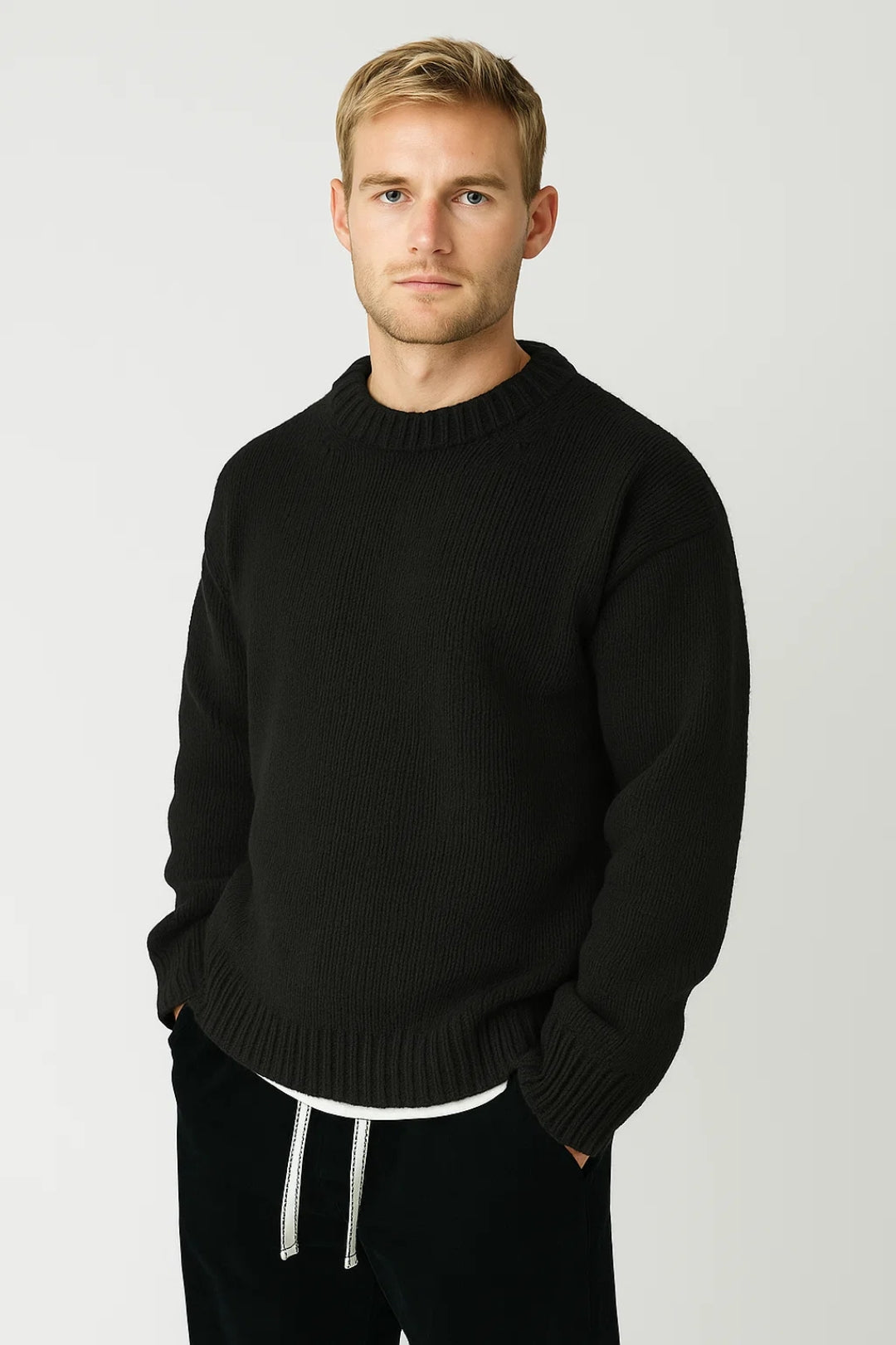 Men's Winter Sweater with Round Neck and Coarse Stitch