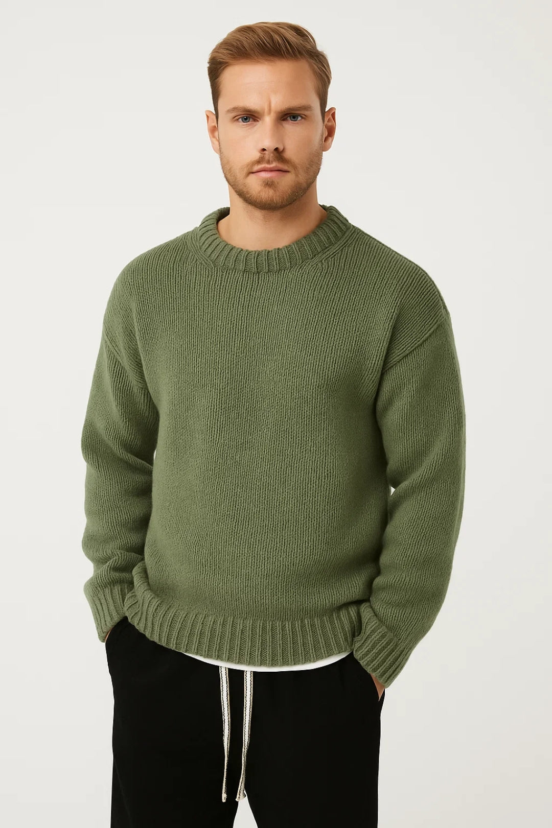 Men's Winter Sweater with Round Neck and Coarse Stitch