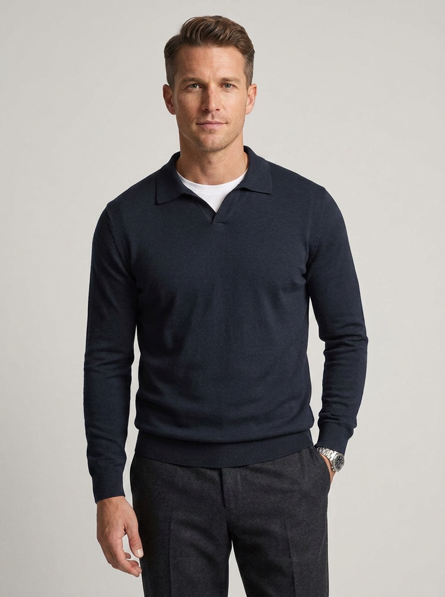 Men's Wool Long Sleeve Polo Sweater for Fall and Winter Fashion