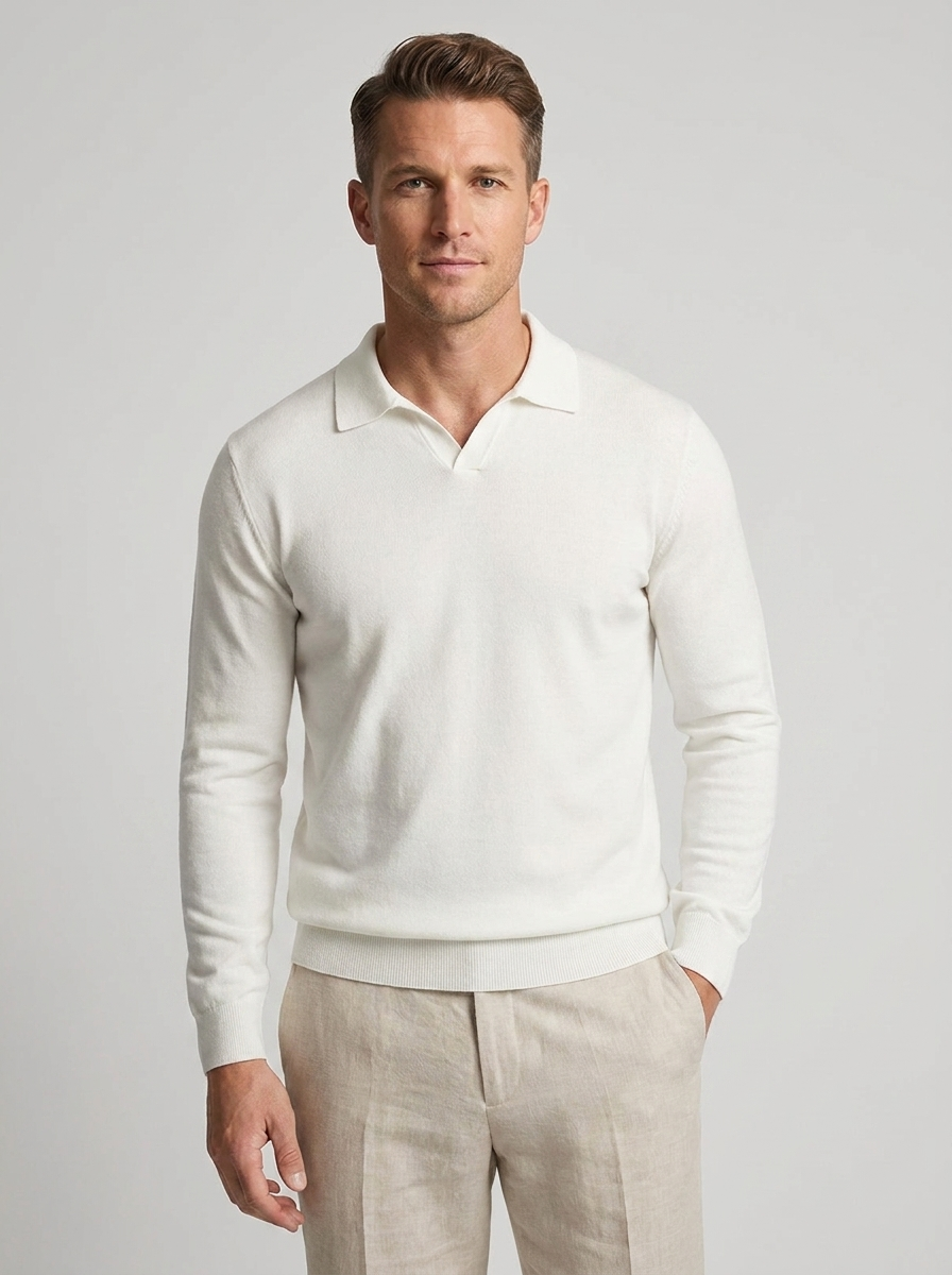 Men's Wool Long Sleeve Polo Sweater for Fall and Winter Fashion