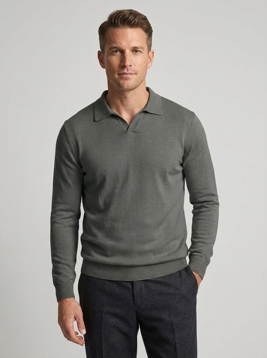 Men's Wool Long Sleeve Polo Sweater for Fall and Winter Fashion