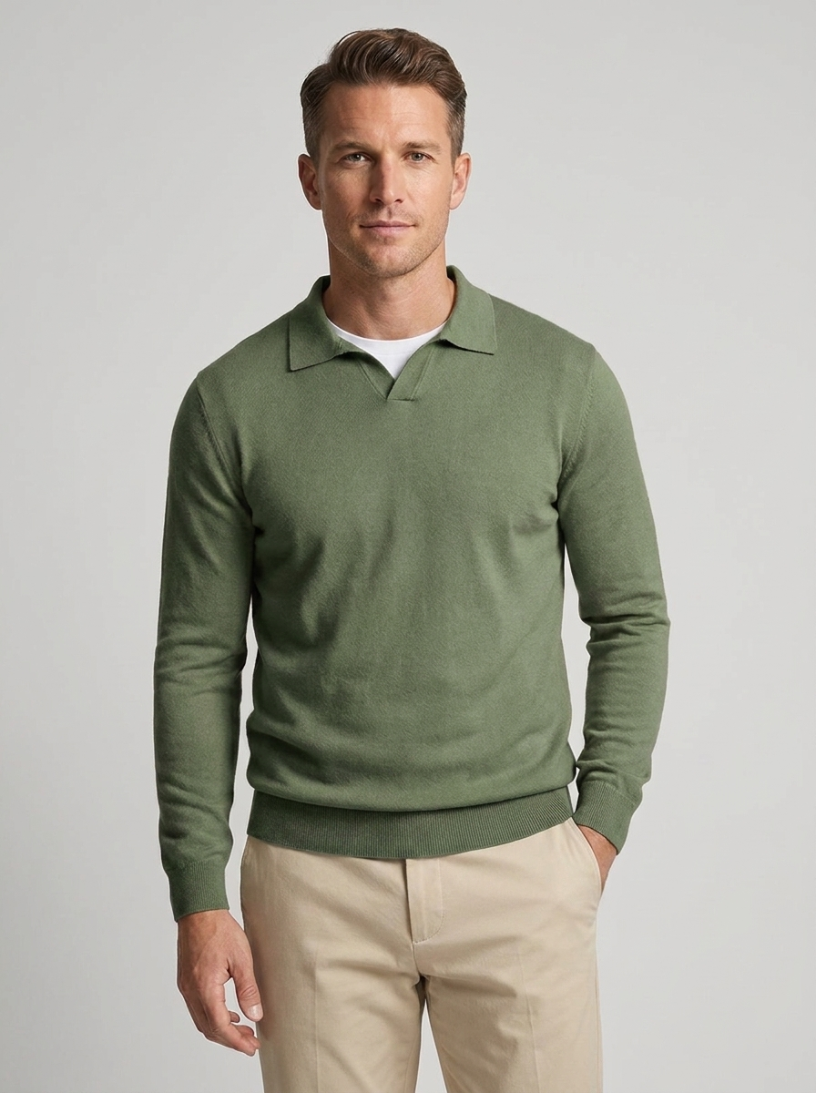 Men's Wool Long Sleeve Polo Sweater for Fall and Winter Fashion