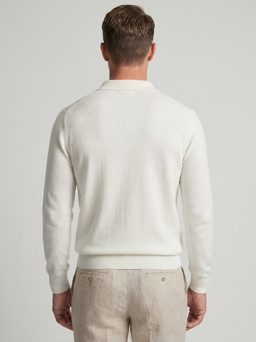 Men's Wool Long Sleeve Polo Sweater for Fall and Winter Fashion