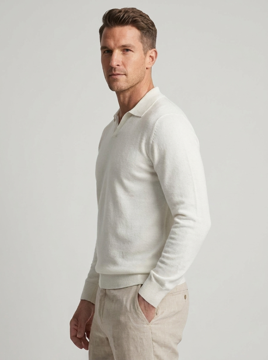 Men's Wool Long Sleeve Polo Sweater for Fall and Winter Fashion