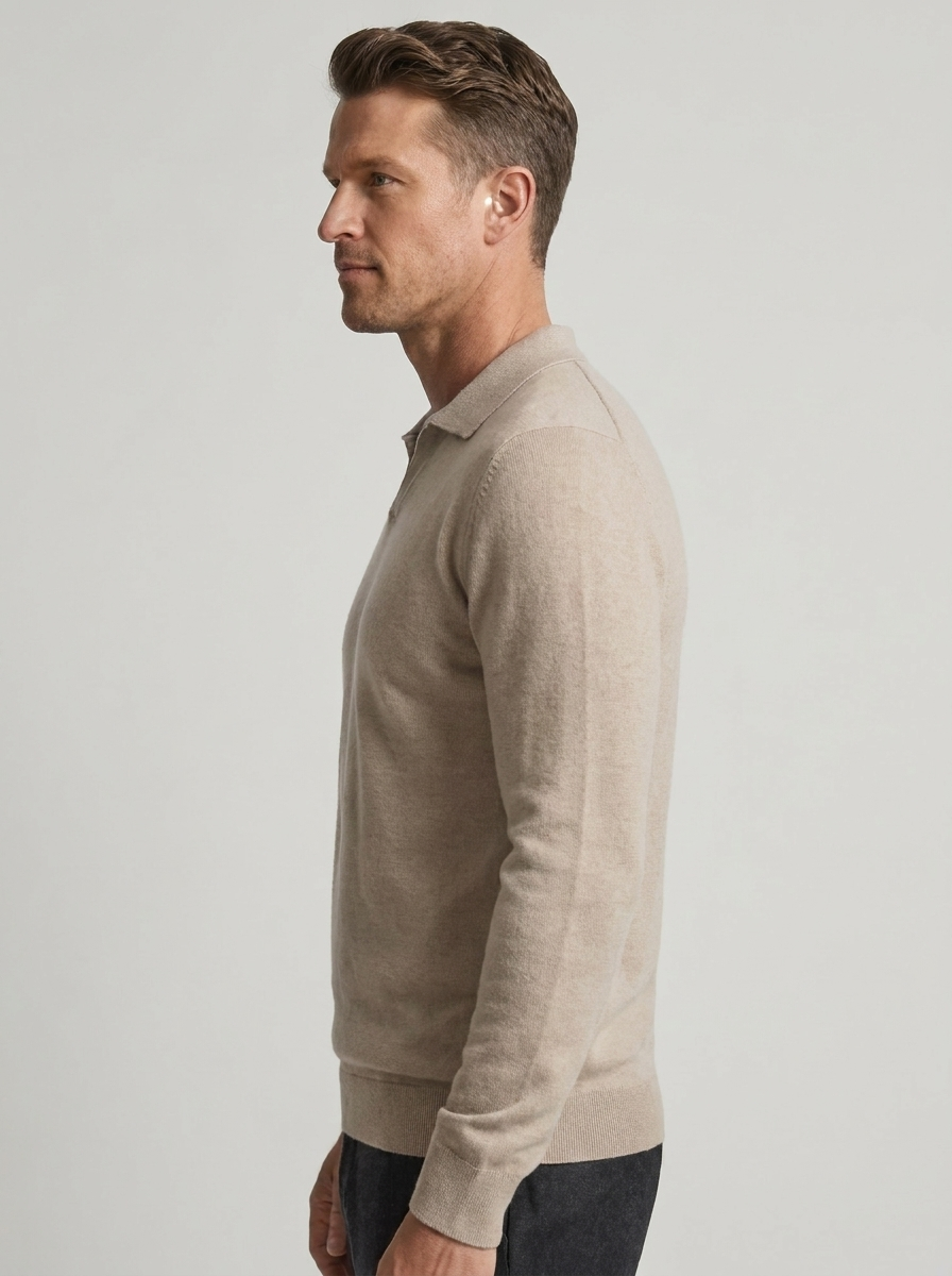 Men's Wool Long Sleeve Polo Sweater for Fall and Winter Fashion
