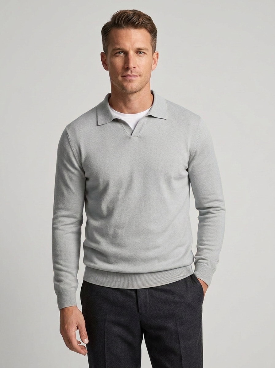 Men's Wool Long Sleeve Polo Sweater for Fall and Winter Fashion