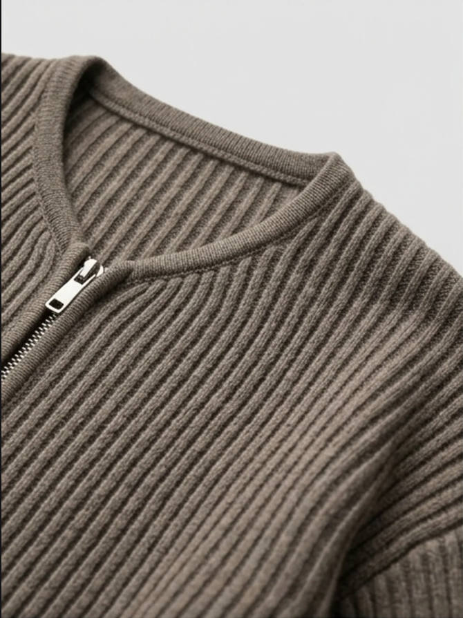 Men's Knitted Cardigan with Funnel Neck