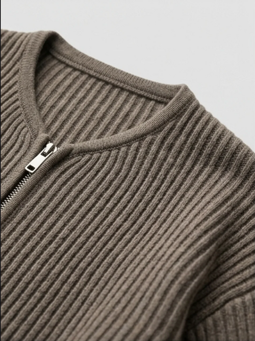 Men's Knitted Cardigan with Funnel Neck