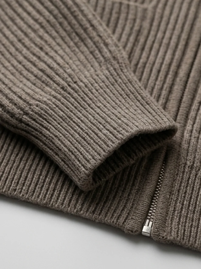 Men's Knitted Cardigan with Funnel Neck