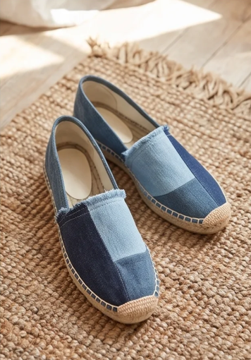 Women's Denim Slip-On Espadrilles with Fringe Detail
