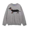 Unisex Jacquard Round Neck Sweater with Sausage Puppy Pattern