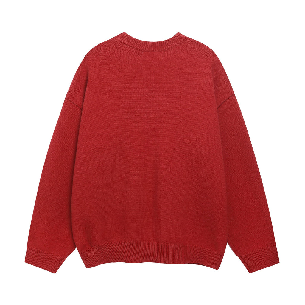 Unisex Jacquard Round Neck Sweater with Sausage Puppy Pattern