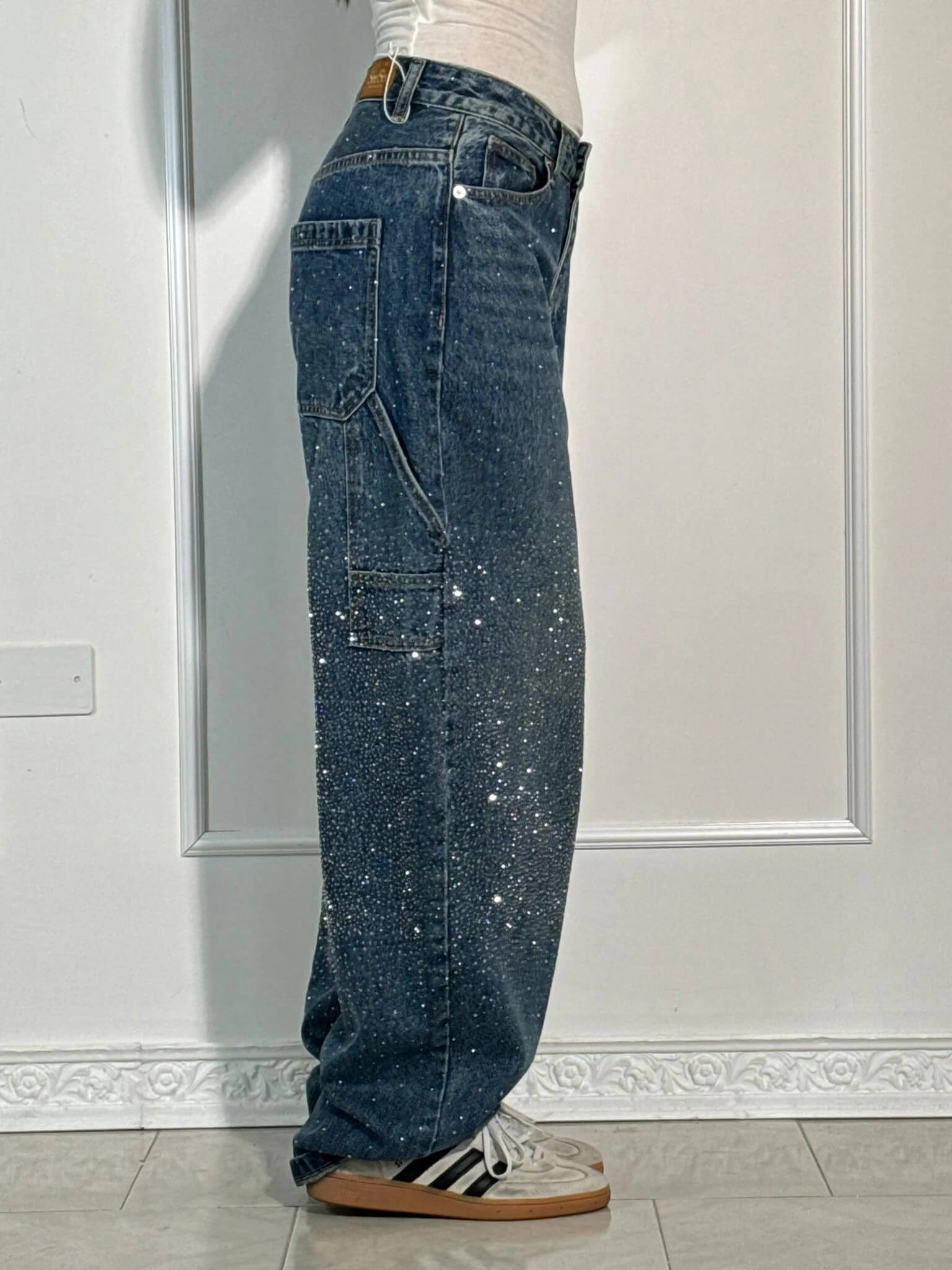Women's Balloon-Leg Carpenter Jeans with Sparkling Finish