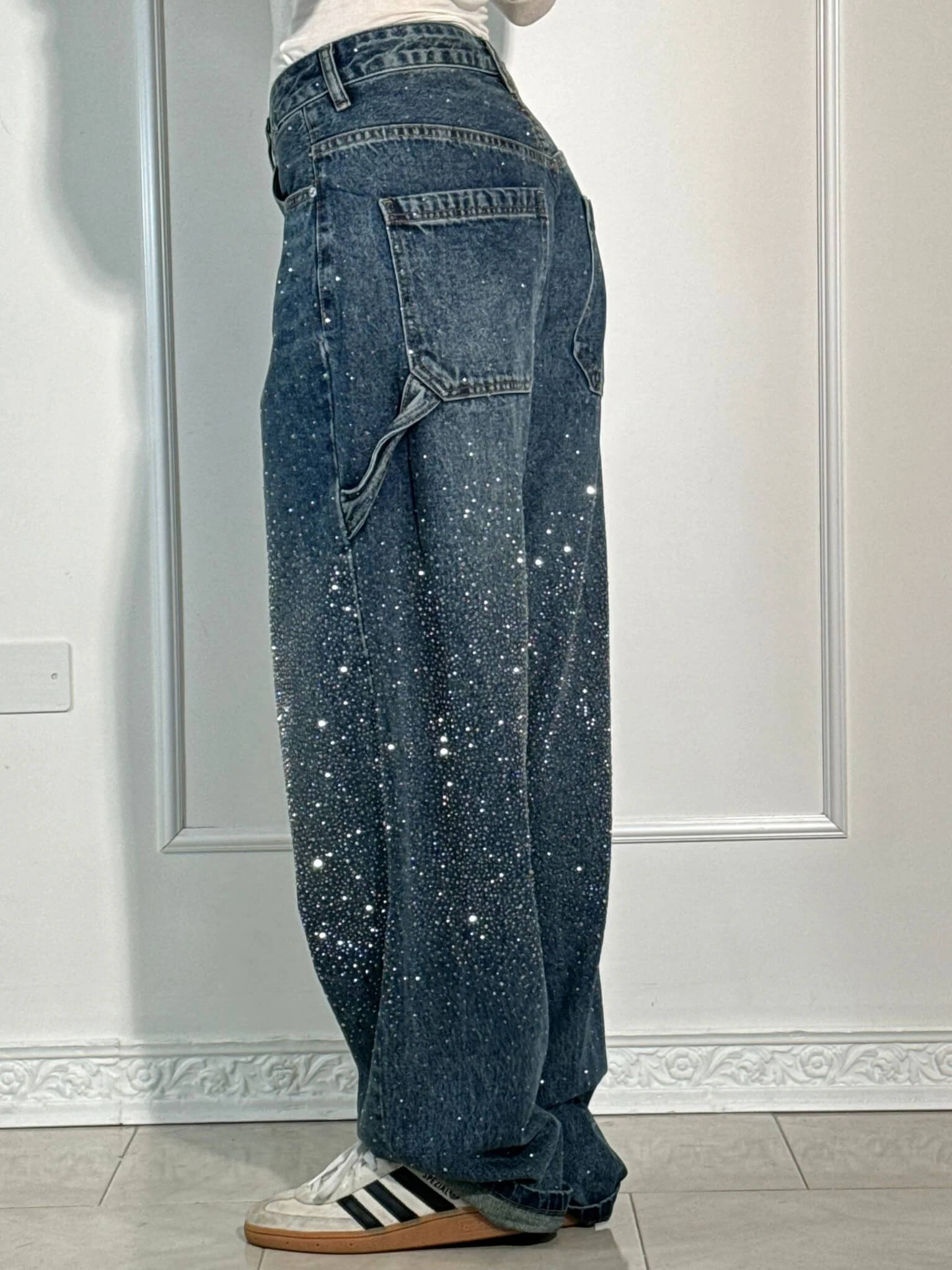 Women's Balloon-Leg Carpenter Jeans with Sparkling Finish