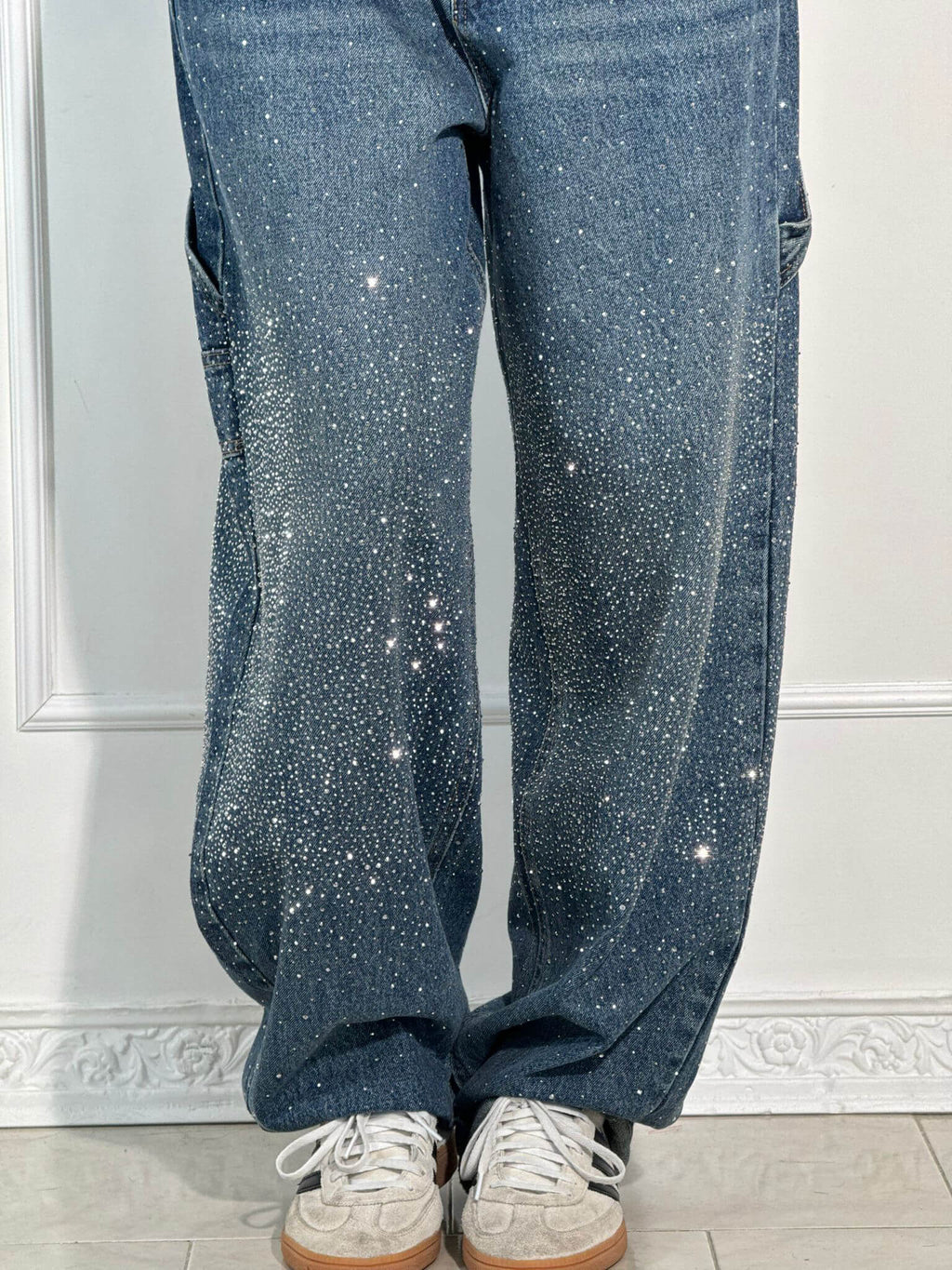 Women's Balloon-Leg Carpenter Jeans with Sparkling Finish