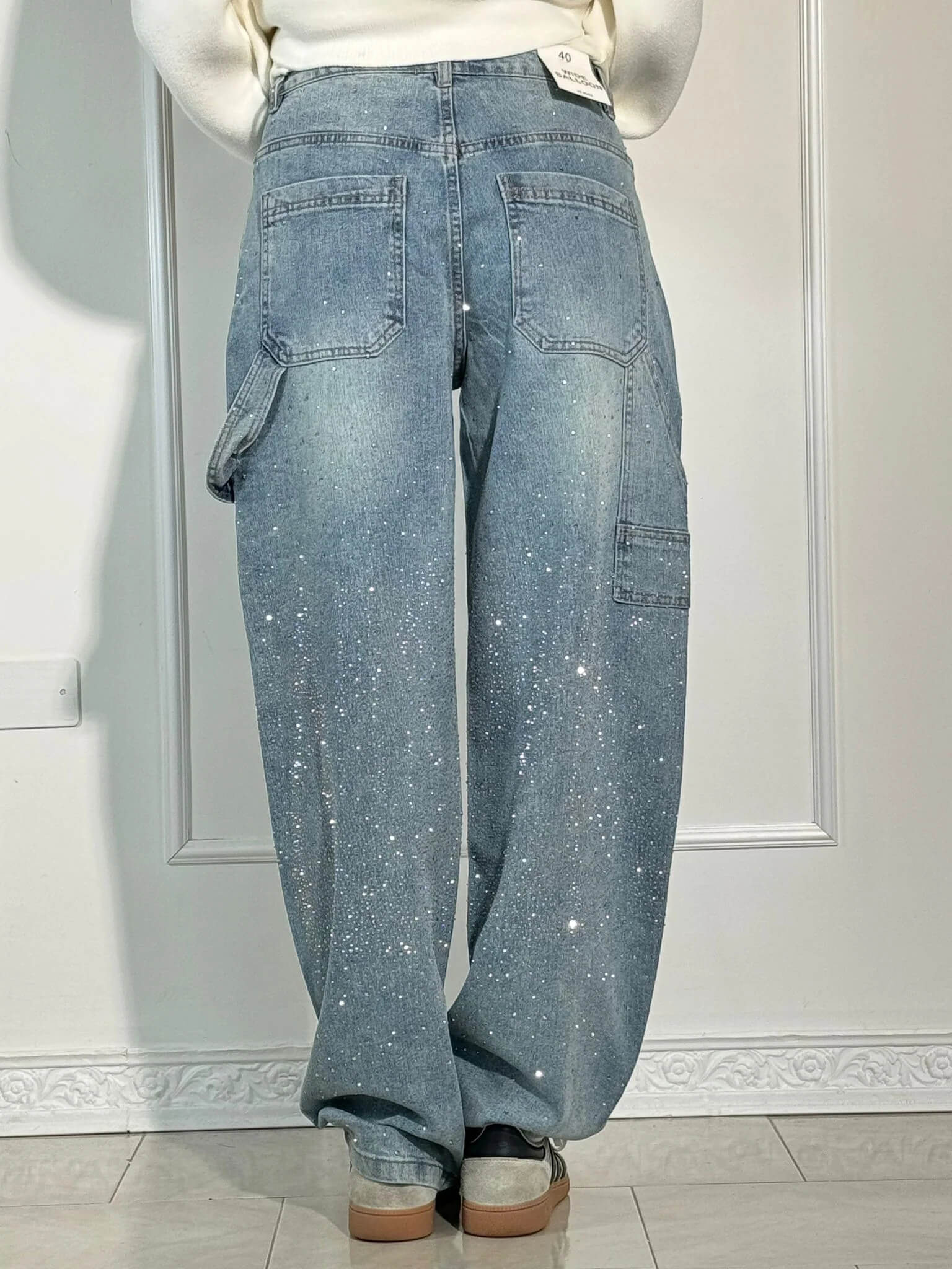 Women's Balloon-Leg Carpenter Jeans with Sparkling Finish