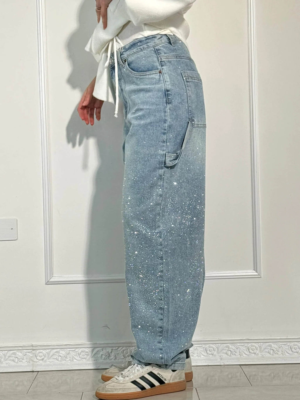 Women's Balloon-Leg Carpenter Jeans with Sparkling Finish