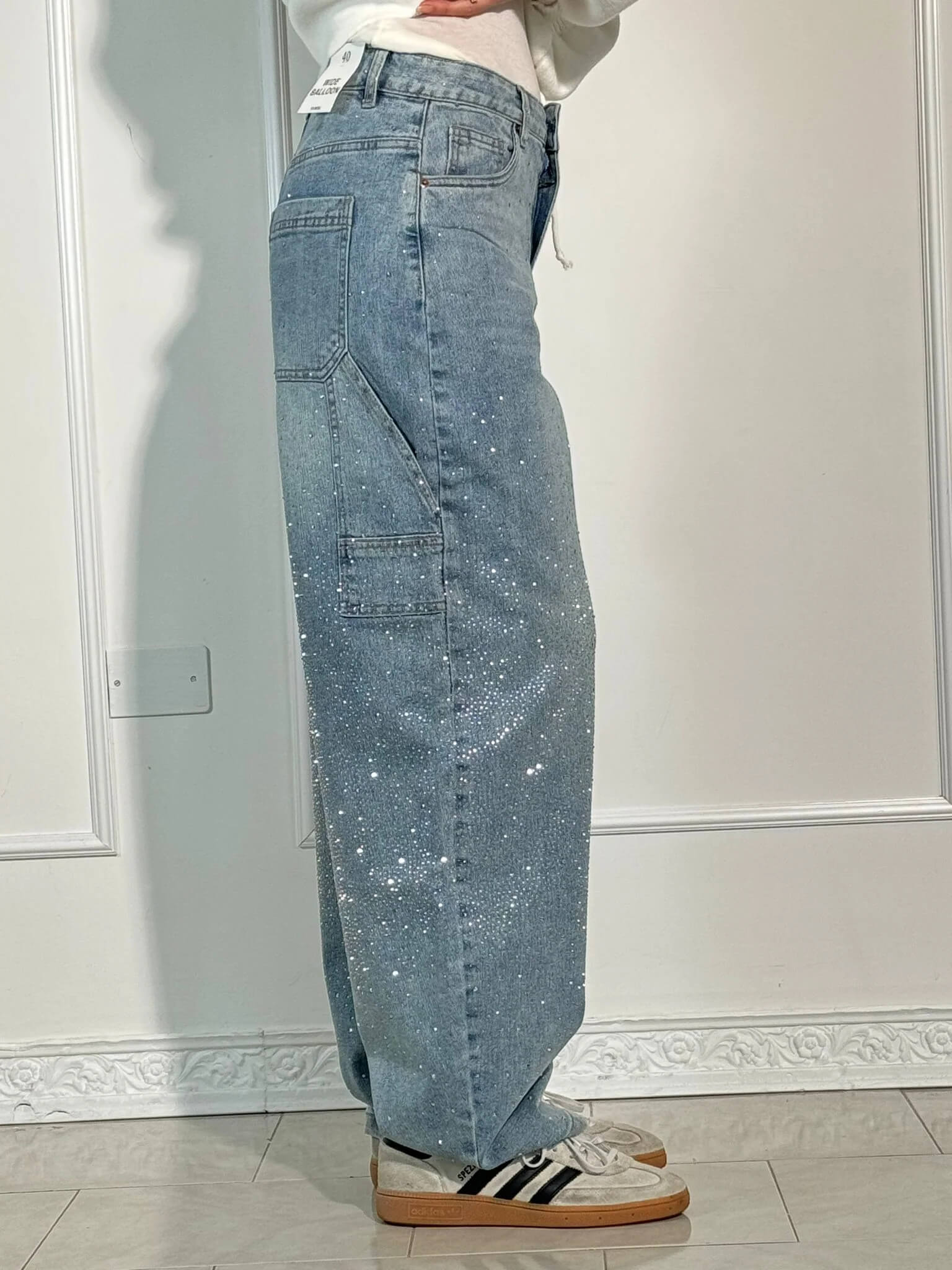 Women's Balloon-Leg Carpenter Jeans with Sparkling Finish