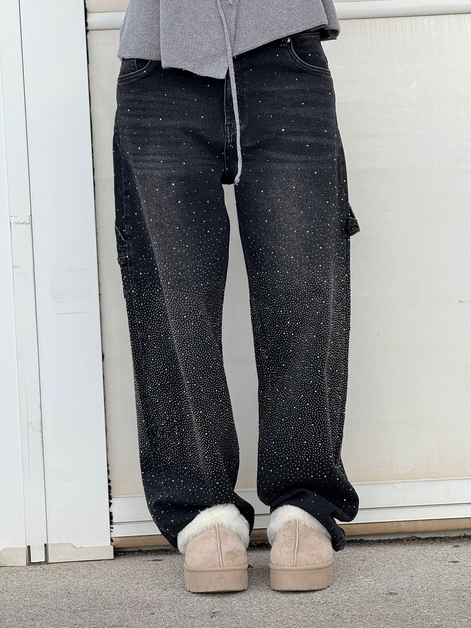 Women's Balloon-Leg Carpenter Jeans with Sparkling Finish