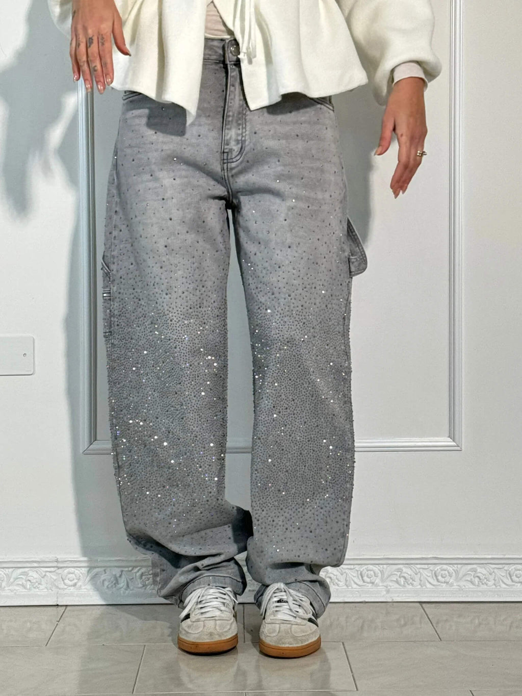 Women's Balloon-Leg Carpenter Jeans with Sparkling Finish