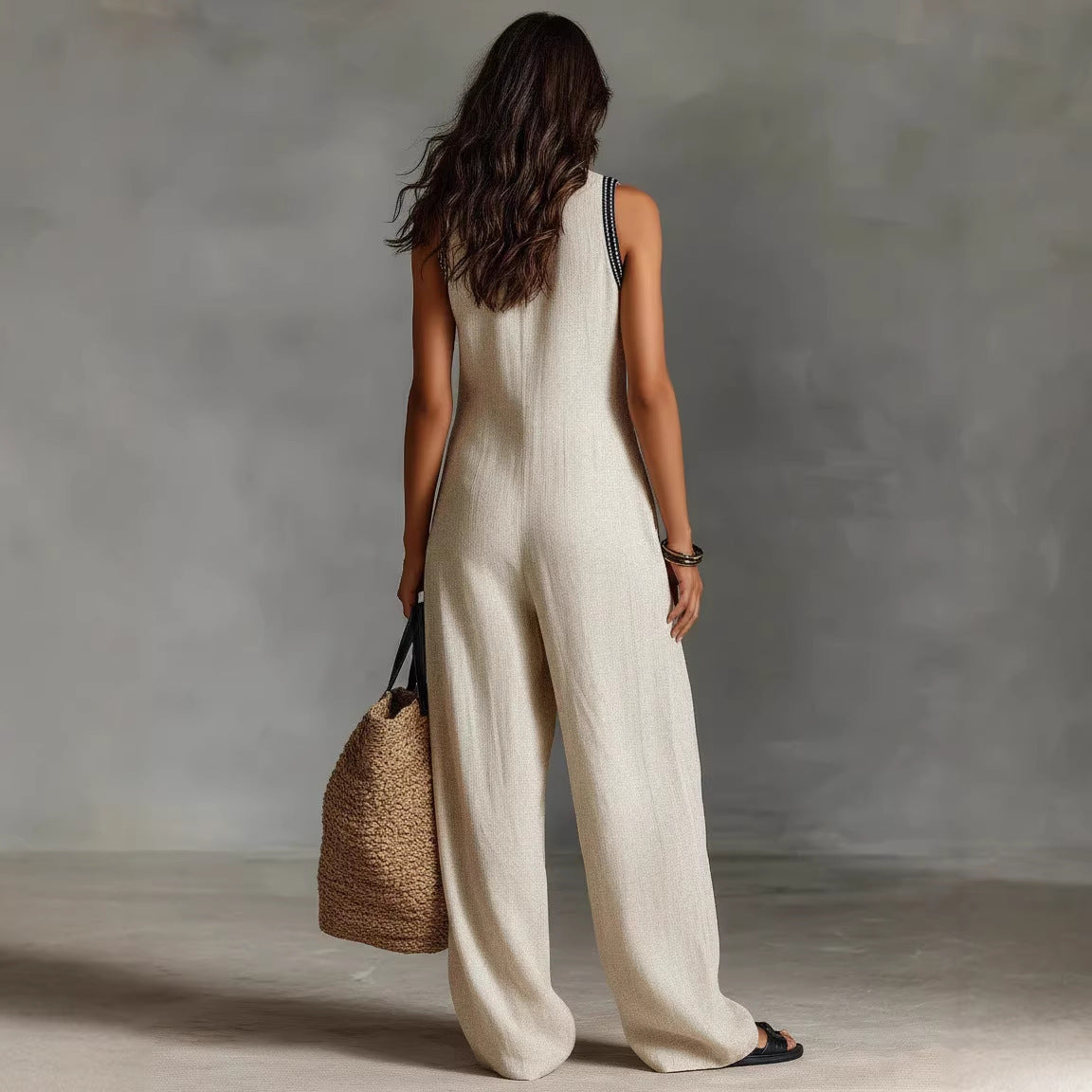 Women's Boho Jumpsuit with Sleeveless Design and Full-Length Pants