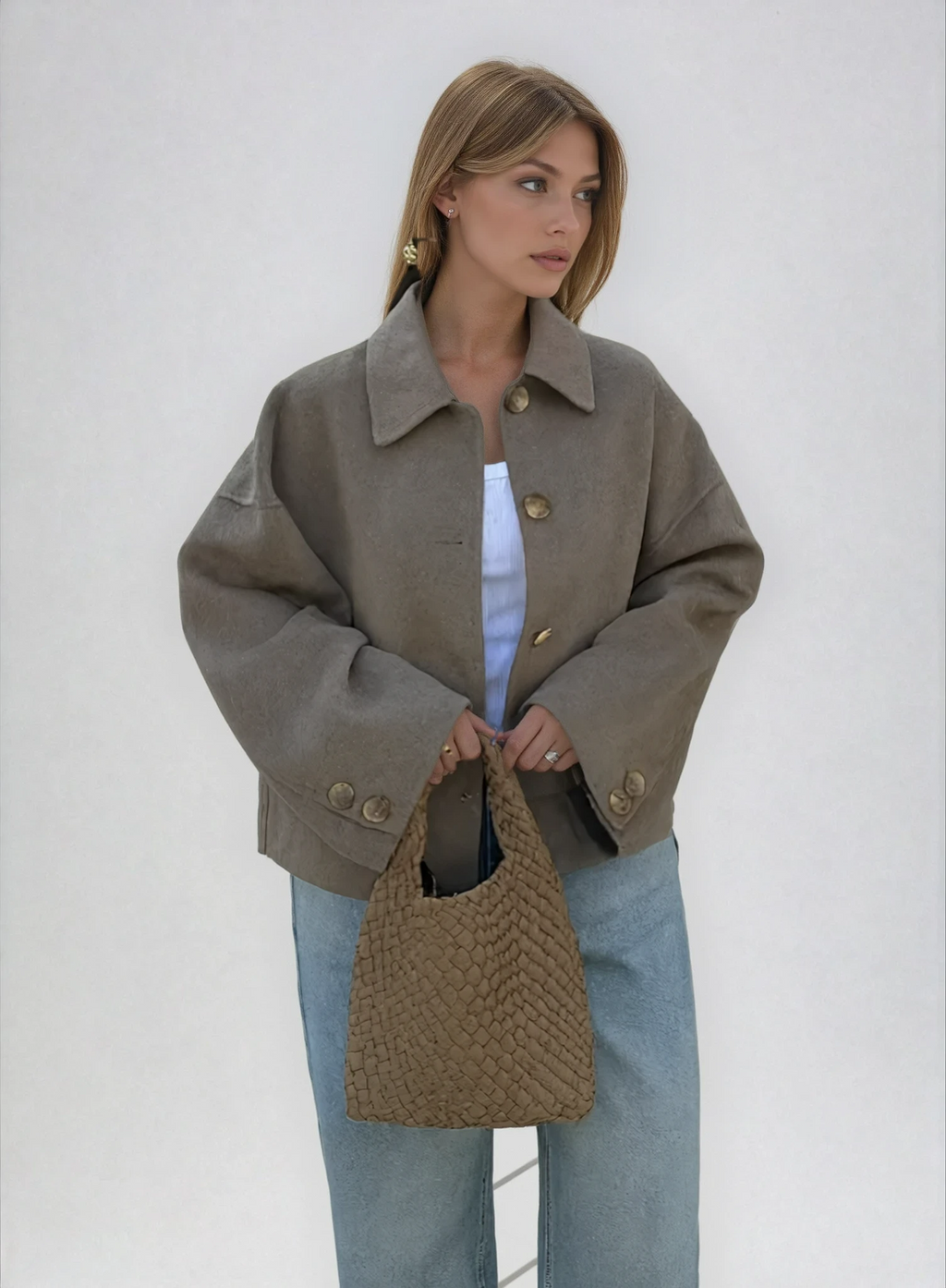 Women's Boxy Cropped Wool Coat