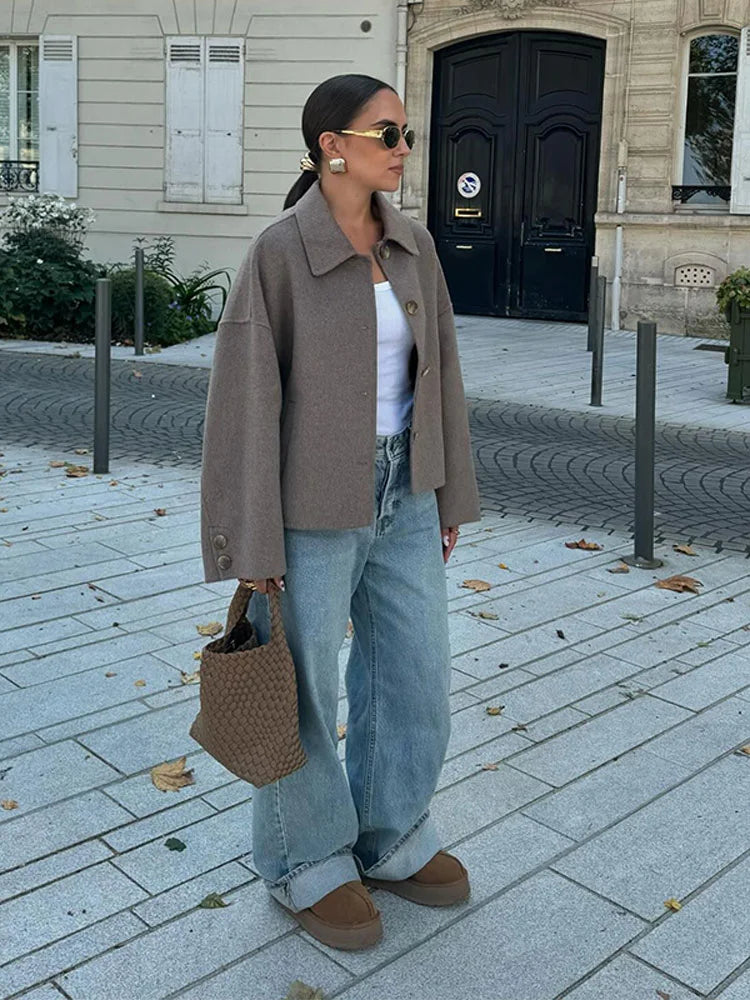 Women's Boxy Cropped Wool Coat