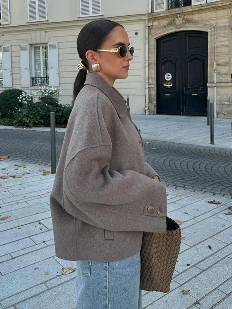 Women's Boxy Cropped Wool Coat