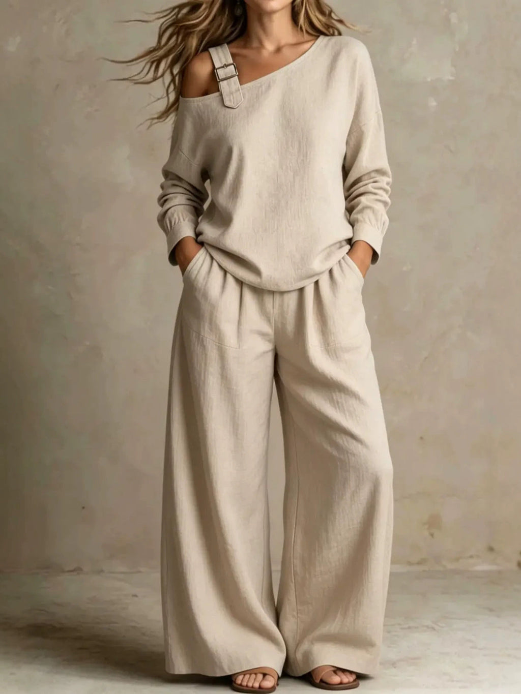 Women's Casual One-Shoulder Loungewear Two-Piece Set