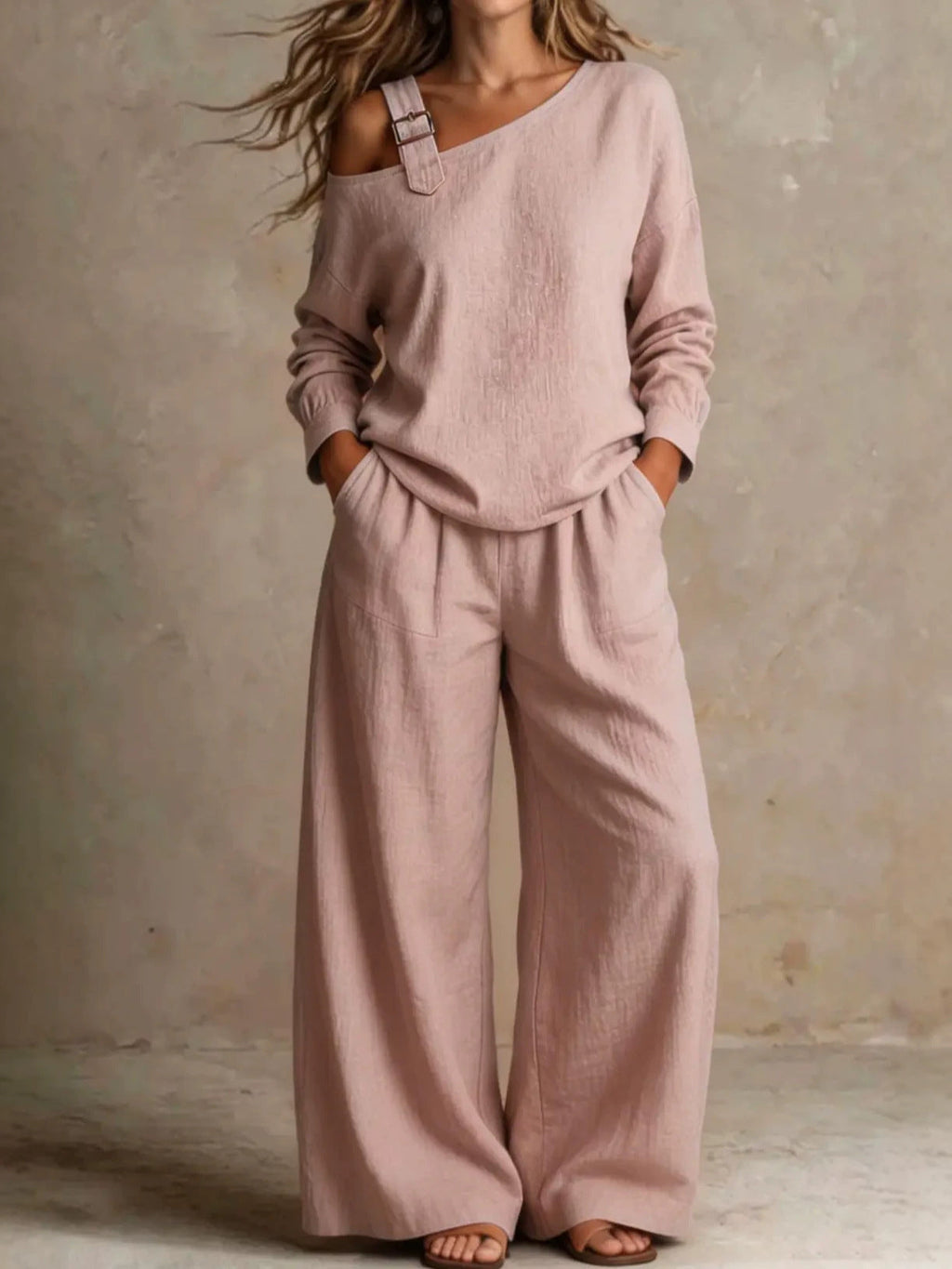 Women's Casual One-Shoulder Loungewear Two-Piece Set