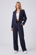 Women's Casual Striped Suit Set with Cropped Top and Pants