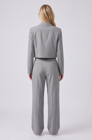 Women's Casual Striped Suit Set with Cropped Top and Pants