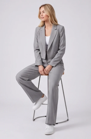 Women's Casual Striped Suit Set with Cropped Top and Pants
