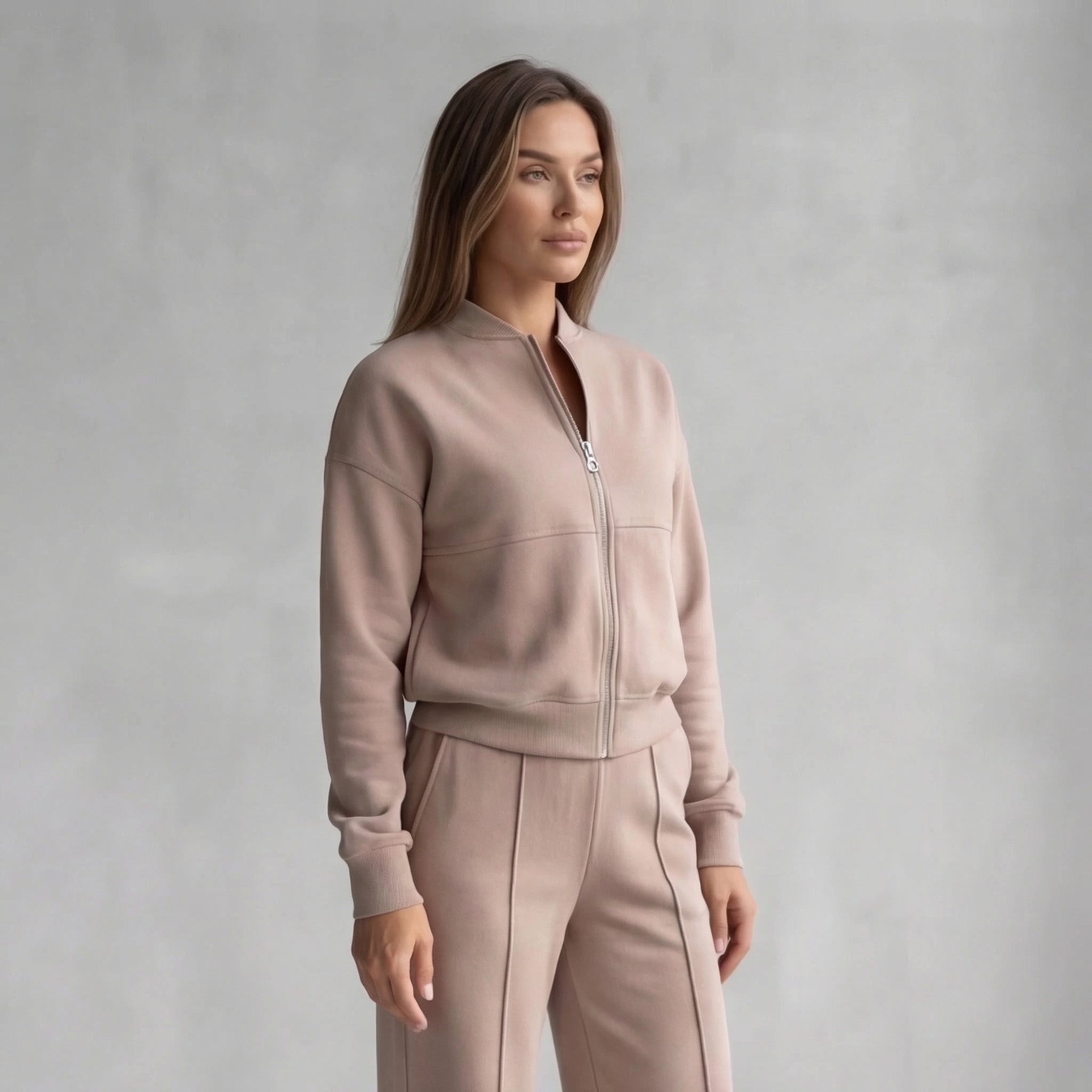 Women's Casual Two Piece Set with Zip Jacket and Wide Leg Pants