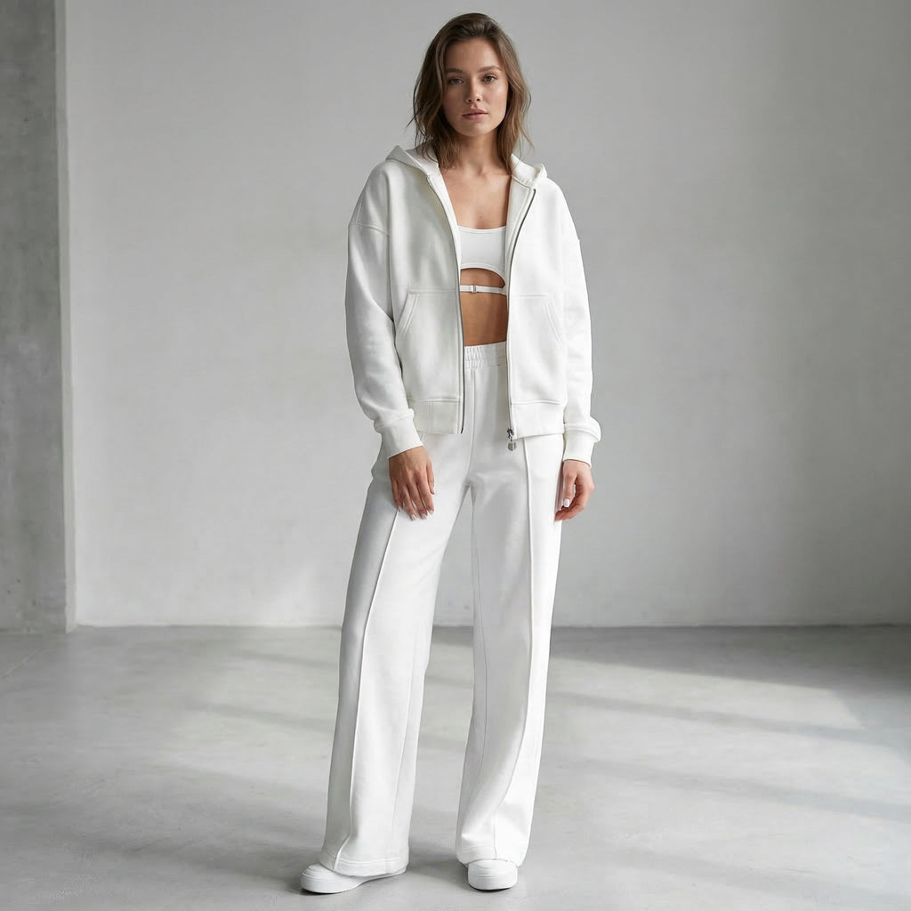 Women's Casual Two Piece Set with Zip Jacket and Wide Leg Pants