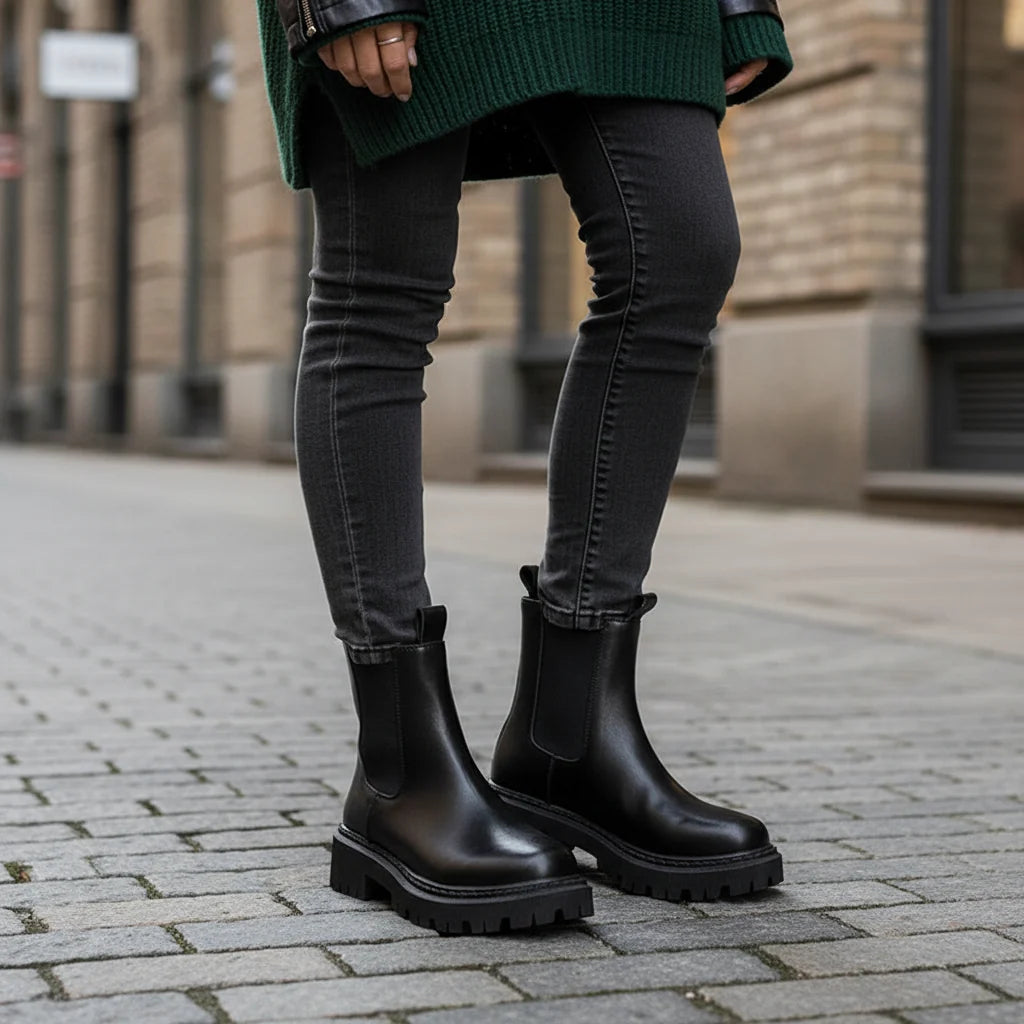 Women's Chelsea Boots with Round Toe and Elastic Sides