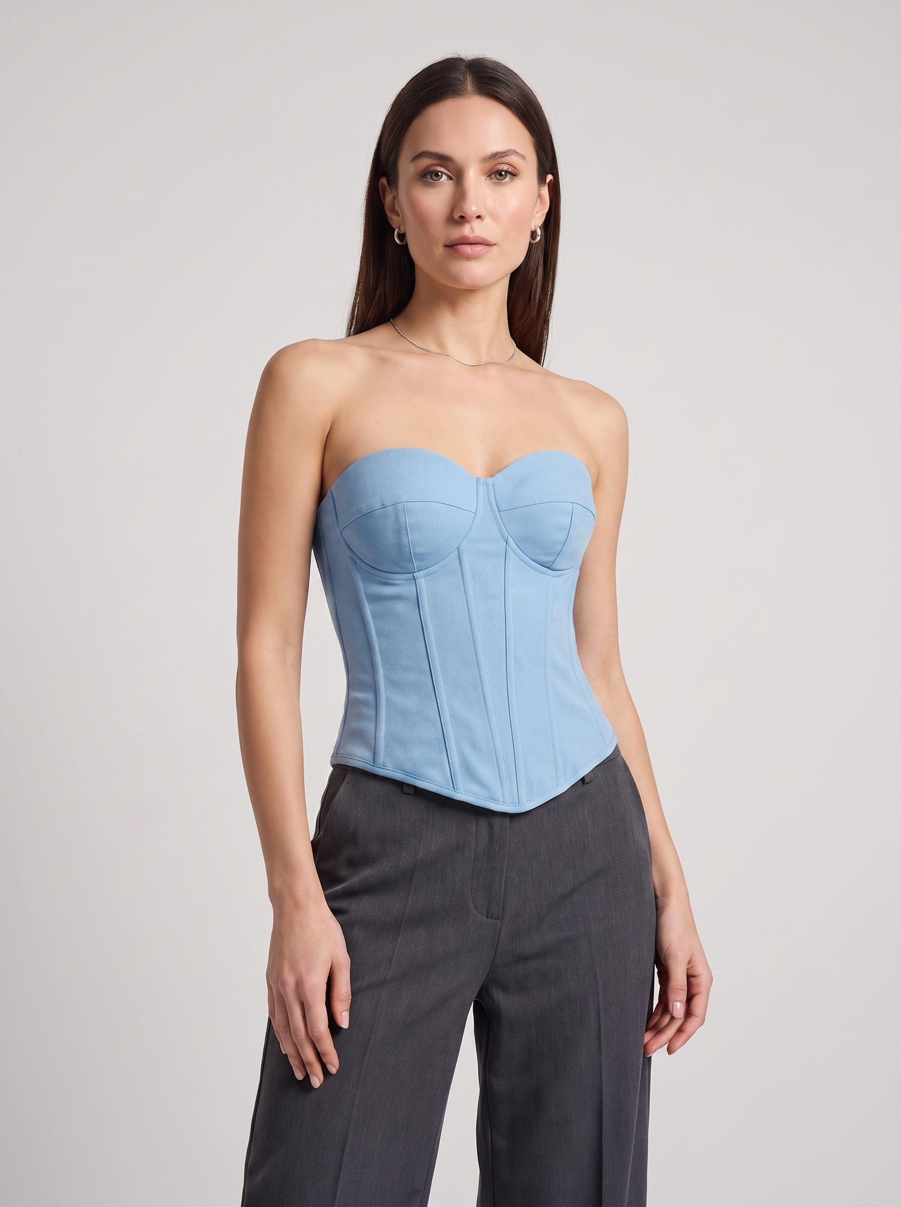 Women's Denim Tube Crop Top with Back-Tied Detail
