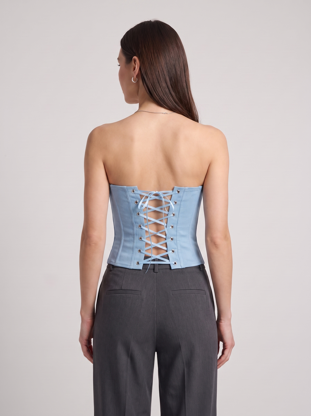 Women's Denim Tube Crop Top with Back-Tied Detail