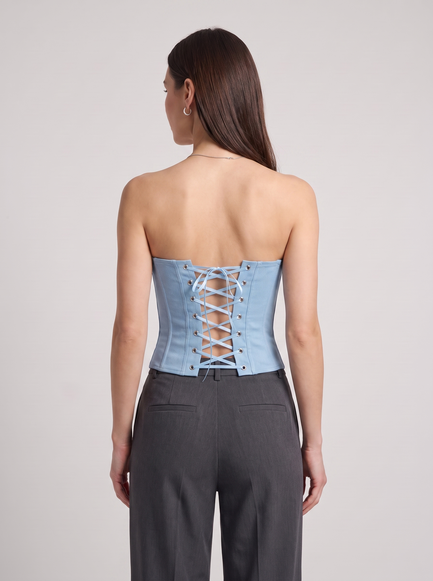 Women's Denim Tube Crop Top with Back-Tied Detail
